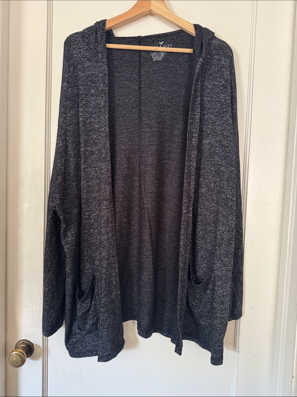 American Eagle Outfitters Dark Charcoal Hooded Open Cardigan